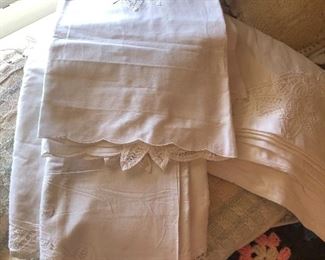 Vintage White Cotton/lace bed linens.  Duvet cover, dust ruffle, two pillow cases, two pillow shams.  