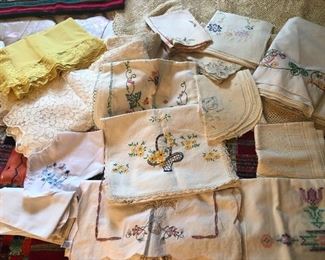 Vintage hand Embroidered linens, table cloths 