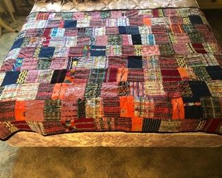 Gorgeous Crazy quilt, ornate bed throw, coverlet. Embroidered and lace pieces adds throughout with metallic threads. Machine sewn. 