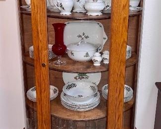 (SOLD) Curved Curio, China Cabinet, Tiger Oak 