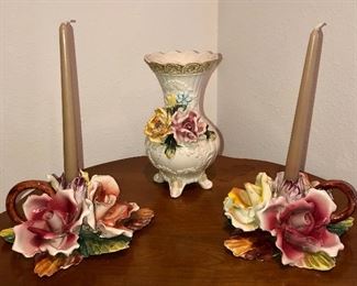 Capodimonte Candlesticks and (SOLD)Flower Vase 