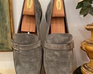 Hermes grey suede loafers