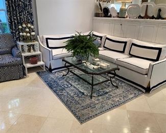 Custom blue & white sectional sofa