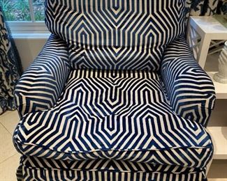 Custom blue & white down velvet chair