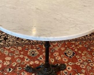 1930's Vintage Bistro table with marble top  and detailed iron base: 28.5x27.5