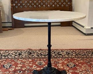 1930's Vintage Bistro table with marble top  and detailed iron base: 28.5x27.5