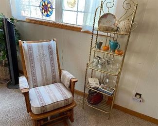 Rocking Chair and Metal Decorator Shelf w/Glass Shelves