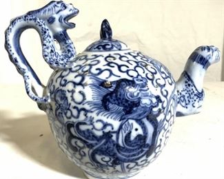 Signed Asian Porcelain Teapot W Lid
