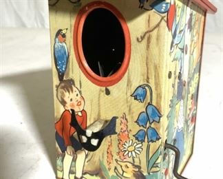 Vintage Metal Crank Birdhouse W Moving Bird Figure
