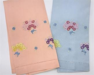 Collectible Pair Embroidered Cotton Hand Towels
