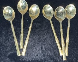 Set 12 Vermeil Demitasse Spoons w Bamboo Handles
