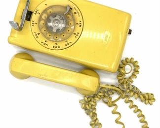 Vintage Yellow Wall Rotary Phone
