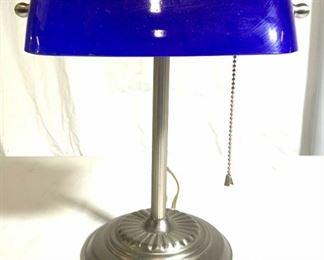 Desktop Bankers Lamp W Blue Shade

