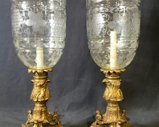 WARREN KESSLER INC. Pair Bronze Hurricane Lamps

