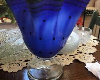 Handkerchief blue glass vase