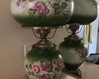 Gone With the Wind Banquet Hurricane Lamp with hand painted flowers