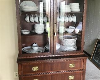 Small mahogany antique China cabinet with eagle steeple