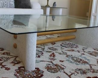 #10 Extra view.   Glass top coffee table / magazine table 15” X 68” X 44”  