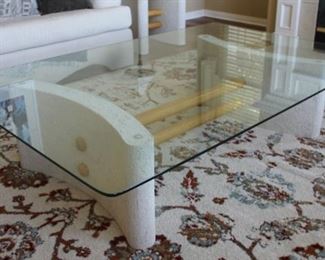#10 Extra view.   Glass top coffee table / magazine table 15” X 68” X 44”  