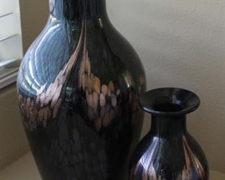 #17.  $25.00   Pair Pier 1 vase with gold smaller 9” / taller 17” 