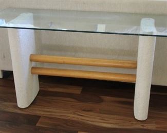 #20.  $$100.00   Entry table/ sofa table glass top 26” X 52” X 18” 