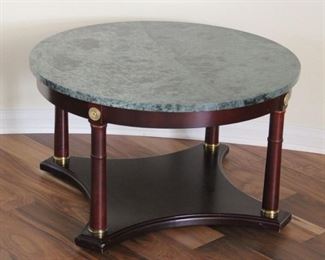 #23.  $175.00   Marble top occasional table 16.5” X 29” diameter.  Neo-classical style. 