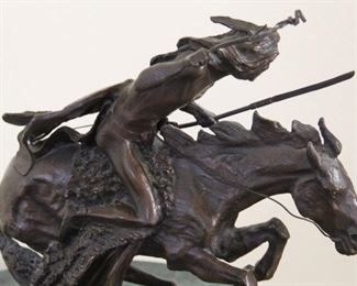#22 Extra view.  Frederic Remington 'Cheyenne' Vintage Cast Bronze Sculpture w/ Marble Base  20” X 22” X 9”        Reproduction 1980.   $800.00 