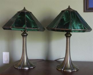 #40.  $140.00   Pair slag glass lamps 19” 