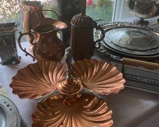 Copper pitchers and serving trays