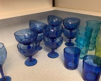 Blue dessert glasses and drinkware