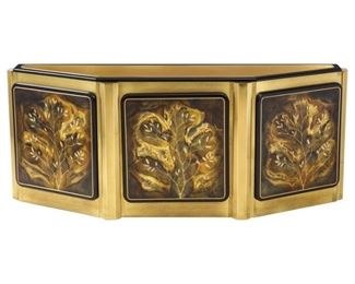 REFERENCE PHOTO. Bernard Rohne “Tree of Life” acid etched brass credenza by Mastercraft. 
