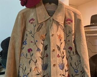 Floral embroidered suede shirt