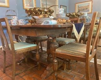 Antique oak dining table and four chairs