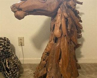 Driftwood horse head sculpture