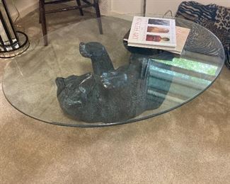 Bear base, glass-top coffee table