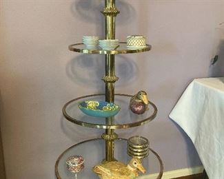 Brass and glass, tiered display shelf