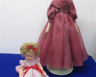 Shirley Temple Doll + Vintage Doll on Stand