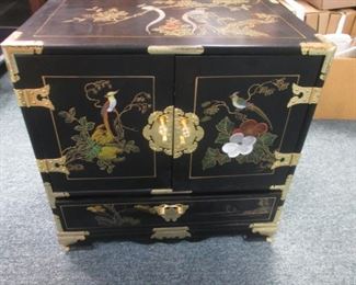 Asian-Style Chest, 24" X16" X 24", Lacquered & Painted Details + Brass Hardware