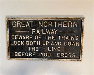 Original cast iron Great Northern Railway sign.