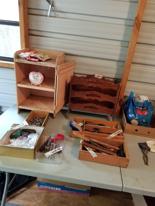 Hand tools and shelves.