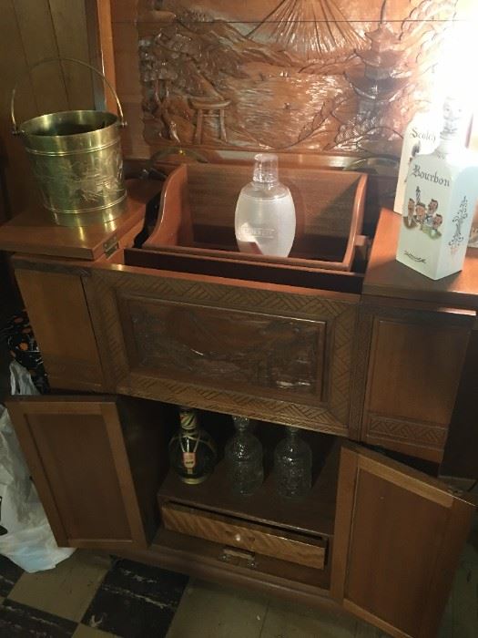 Carved Japanese home bar unit