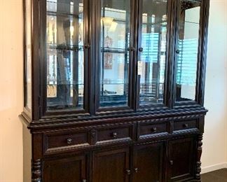 $1000 - Beautiful lighted, deep espresso hutch. 71W 87.5H 18D (comes in two pieces, 3 halogen lights) 