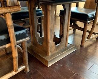 Close up of the base of the Rattan/Wood table.