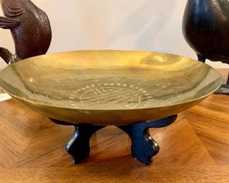 $38 - Vintage brass Asian bowl with stand. 10 Diameter 4.5H