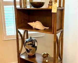 $350- Vintage Rattan book shelf. 31W 66H 12.5D EXCELLENT condition.