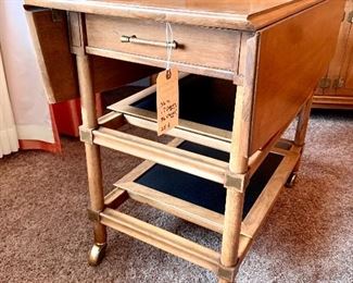 $450.00 - AUTHENTIC Mid-century modern drop leaf serving cart Tamerlane by Thomasville. Original brass Hardware included 36W 17D (leaves down) 36D (leaves extended) 28H. BEAUTIFUL condition!!Bottom trays are removable. 