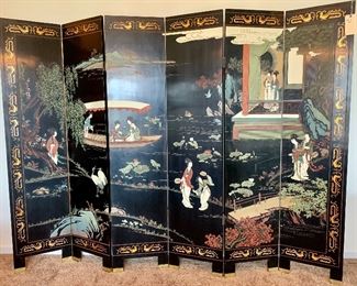 $2000 - Beautiful six panel hand carved, painted Chinoiserie screen. 96W 1D 72H