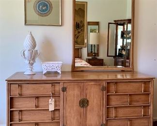 $800 - AUTHENTIC and RARE Tamerlane by Thomasville Bedroom Set! This Chinese Modern Walnut Credenza is in excellent condition complete with original brass pulls! Don't Pass This Collection UP!  Chest: 65W 20D 31H...Mirror: 34W 53H. BEAUTIFUL condition!!