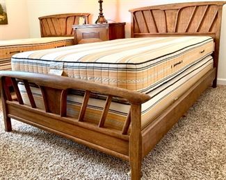 $300 EACH - ***STAFF FAVORITE***      AUTHENTIC and RARE in Excellent Condition Thomasville Woven & Wood Asian Inspired Twin Beds. Mid-century modern twin beds with headboard and footboard (mattress and box spring included). BEAUTIFUL condition!!