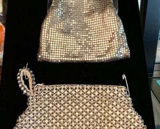 $48- Vintage art deco silver mesh evening hand bag (top purse) 5W 5H. $36 - Vintage rhinestone purse (bottom purse) 6.5W 4H.